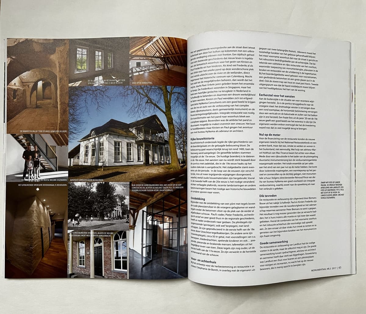 Fotoreportage in Monumentaal magazine over het monumentale woonhuis aan de Lek